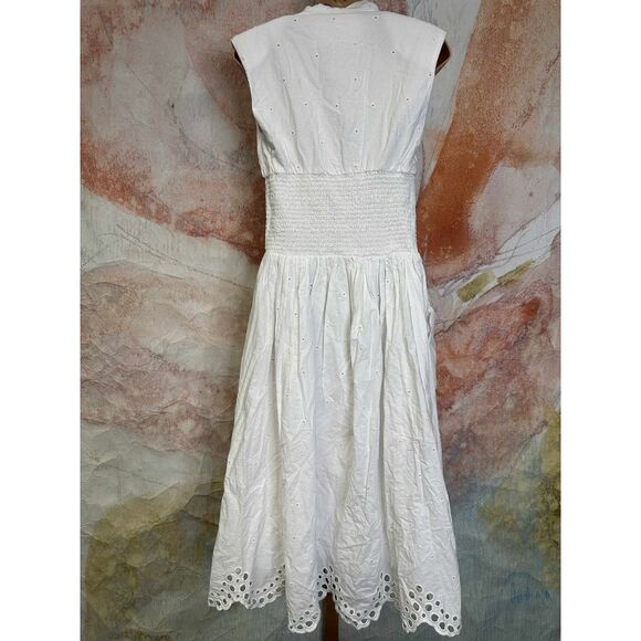 Anthropologie The Tommie Cap-Sleeve Smocked Front-Zip Shirt Dress: Eyelet-Trim E - Picture 6 of 7